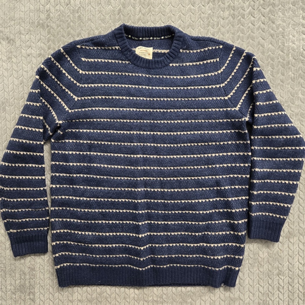 Fat Face Chunky Knit Sweater‎ Mens 2XL Tall Navy Blue Striped Crewneck